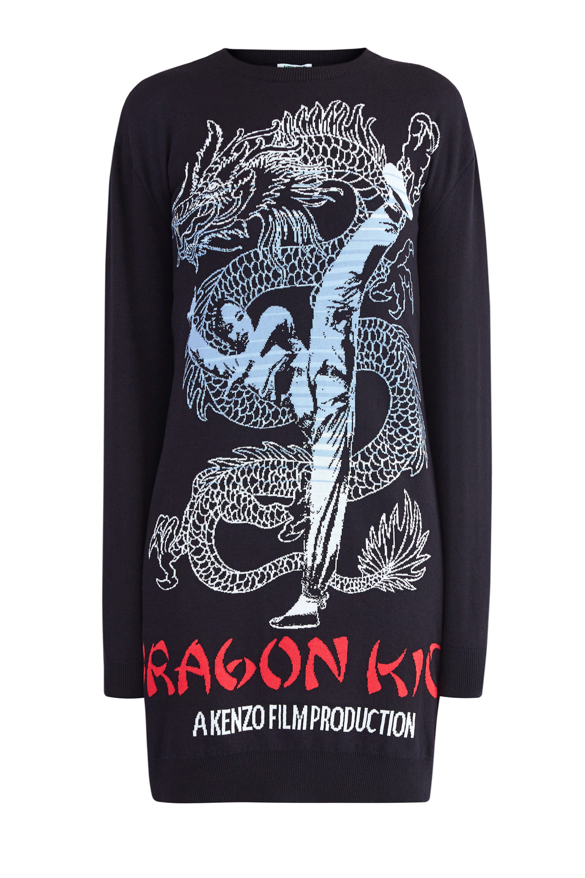 Платье с жаккардовой вышивкой «Dragon Kick» в стиле азиатских афишами KENZO, цвет черный, размер 34;40;42 - фото 1